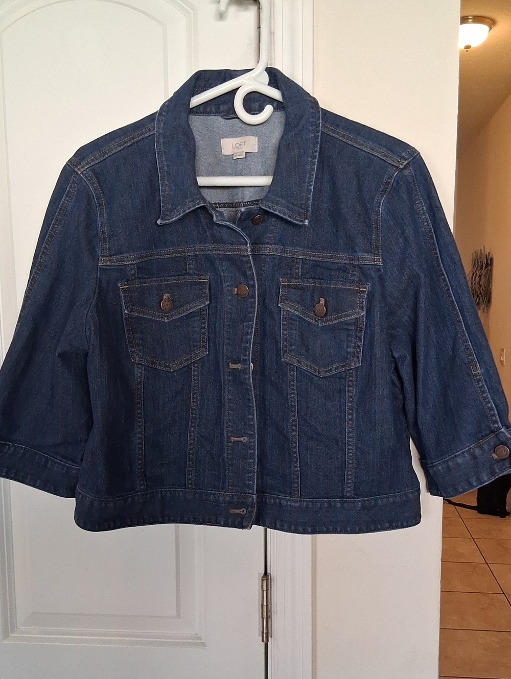 LOFT Dark Blue Denim Jacket with Button-Front